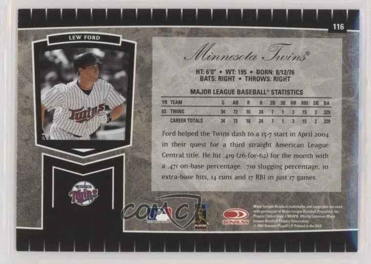 2004 Leaf Certified Cuts Lew Ford #116 - Image 2 of 2