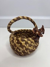 Small Vintage Mini Handmade Pine Needle Basket 3"