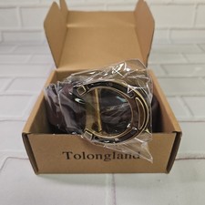 Tolongland Brown Golden Colored Horseshoe Belt 1.5" Fits Waist Up To 34"