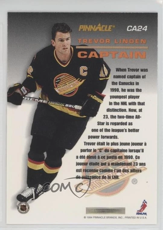 1993-94 Pinnacle Captain French Trevor Linden #CA24 - Image 2 of 2