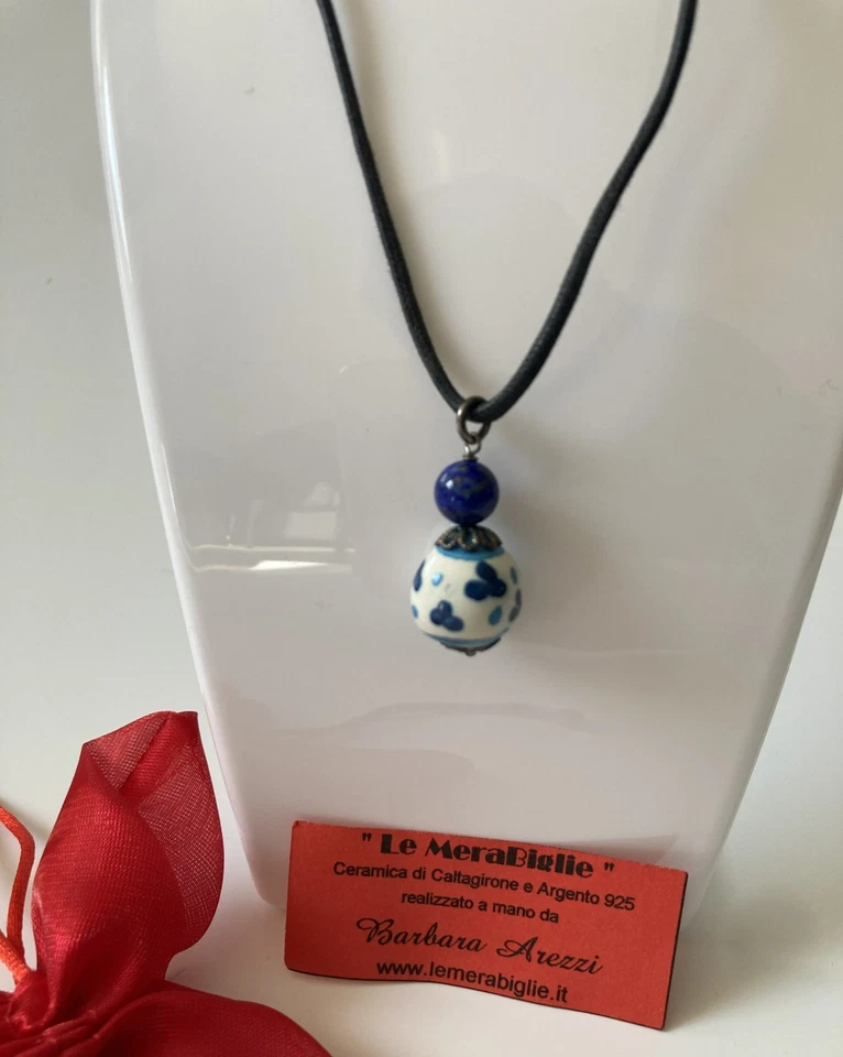 collana artigianale siciliana ceramica Caltagirone argento 925 Le Merabiglie - Immagine 2 di 4