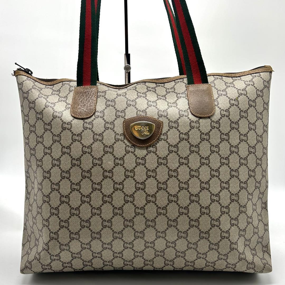 Gucci GG Leather Sherry Line PVC Tote Bag Large Capacity with Certificate