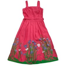 Malia Hawaii Women Vintage Dress Pink Floral Border Print A Line 12