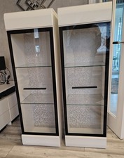Two Wall Mounted Cabinets   White Gloss And Black Framed Doors H125-W40-D36cm