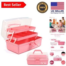 3-Layer Pink Tackle Box - Durable Organizer for Arts, Crafts Medicine Supplies