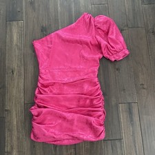 Ronny Kobo Bright Pink One Shoulder Puff Sleeve Mini Dress Jr. XL