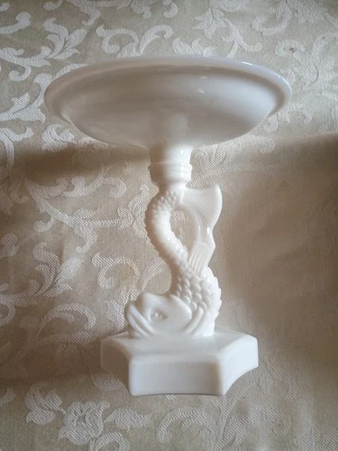 Vintage Westmoreland Compote Milk Glass Candy Dish Pedestal Coi Fish