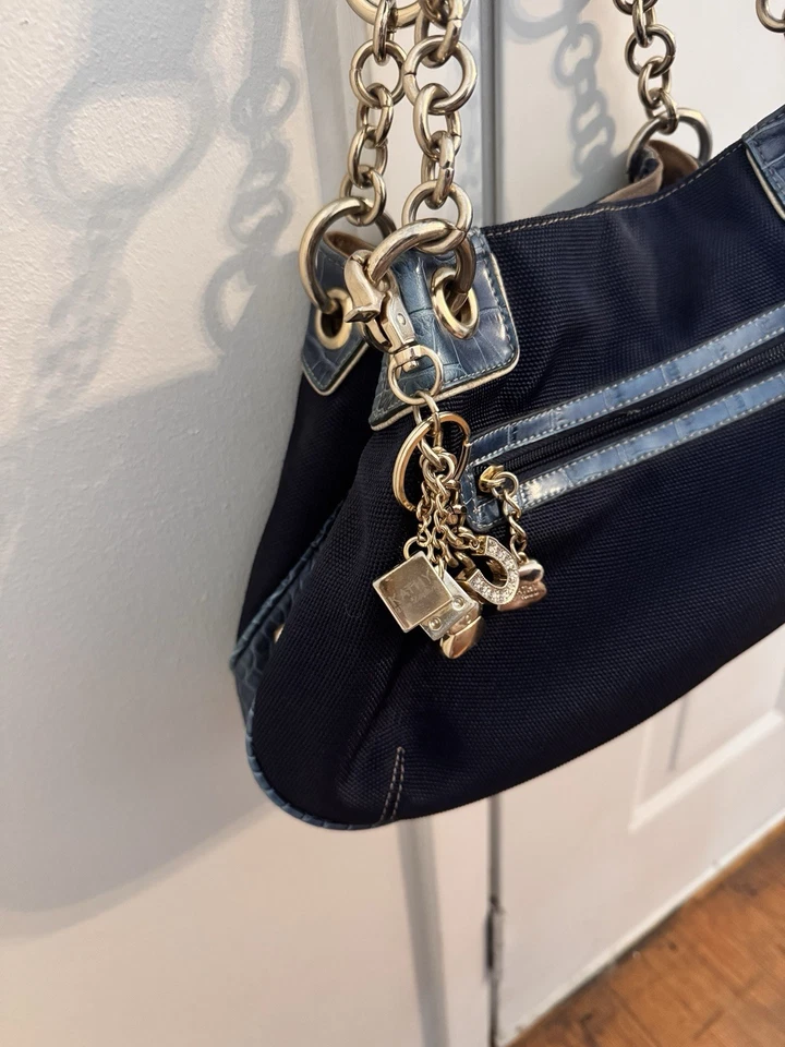 Bolso de Hombro de Colección Kathy Van Zeeland Lona Azul Cocodrilo - Borde en Relieve Nuevo Foto 4 de 4