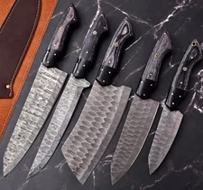 Custom Handmade Damascus Steel Fix Blade Chef Knives Set Kitchen Knife Set