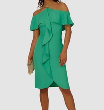 Adrianna Papell Women's Green Cascading-Ruffle Halter Chain Dress Size 2