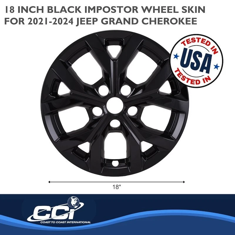 4 Tapacubos de rueda negros de 18" para Jeep Grand Cherokee 2021-2025 Foto 3 de 3