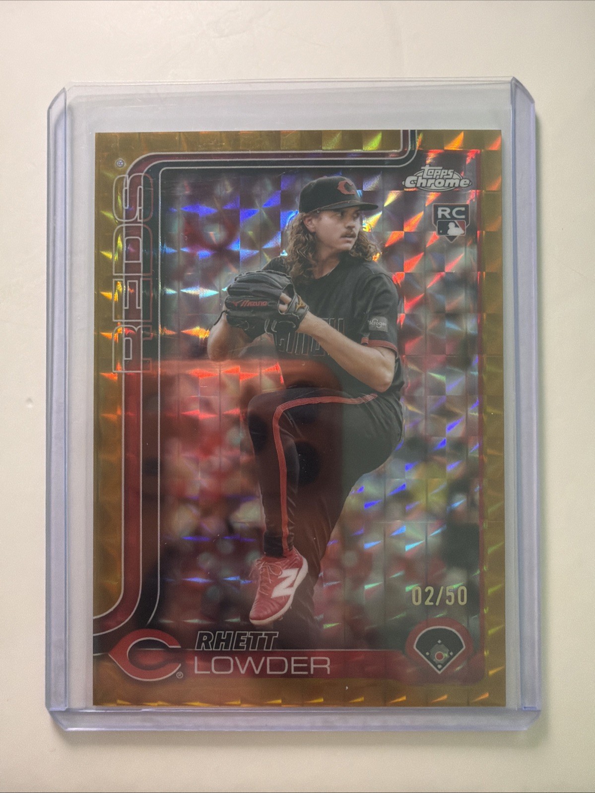 2025 Topps Chrome - Rhett Lowder #147 Gold Geometric Refractor 02/50 (RC)