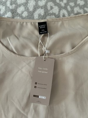 Emery Rose Women's Plus 1XL Beige Solid Short Sleeve Round Neck Blouse