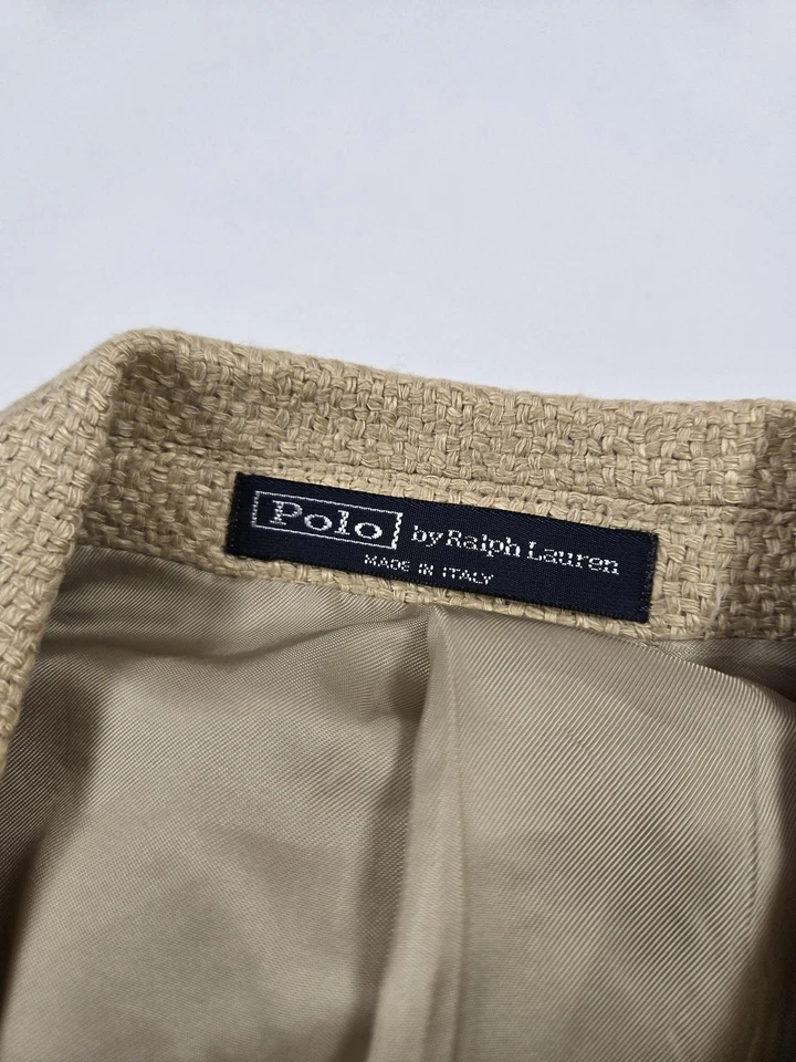 Polo Ralph Lauren Blazer Mens 42R Tan Flax Silk Wool Sport Coat Made Italy - Image 3 of 4