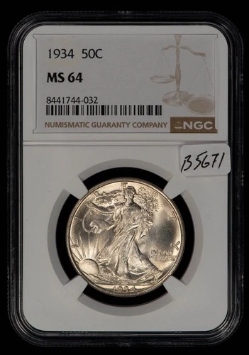1934 50c Walking Liberty Silver Half Dollar - Flashy PQ - NGC MS 64 - SKU-B5671