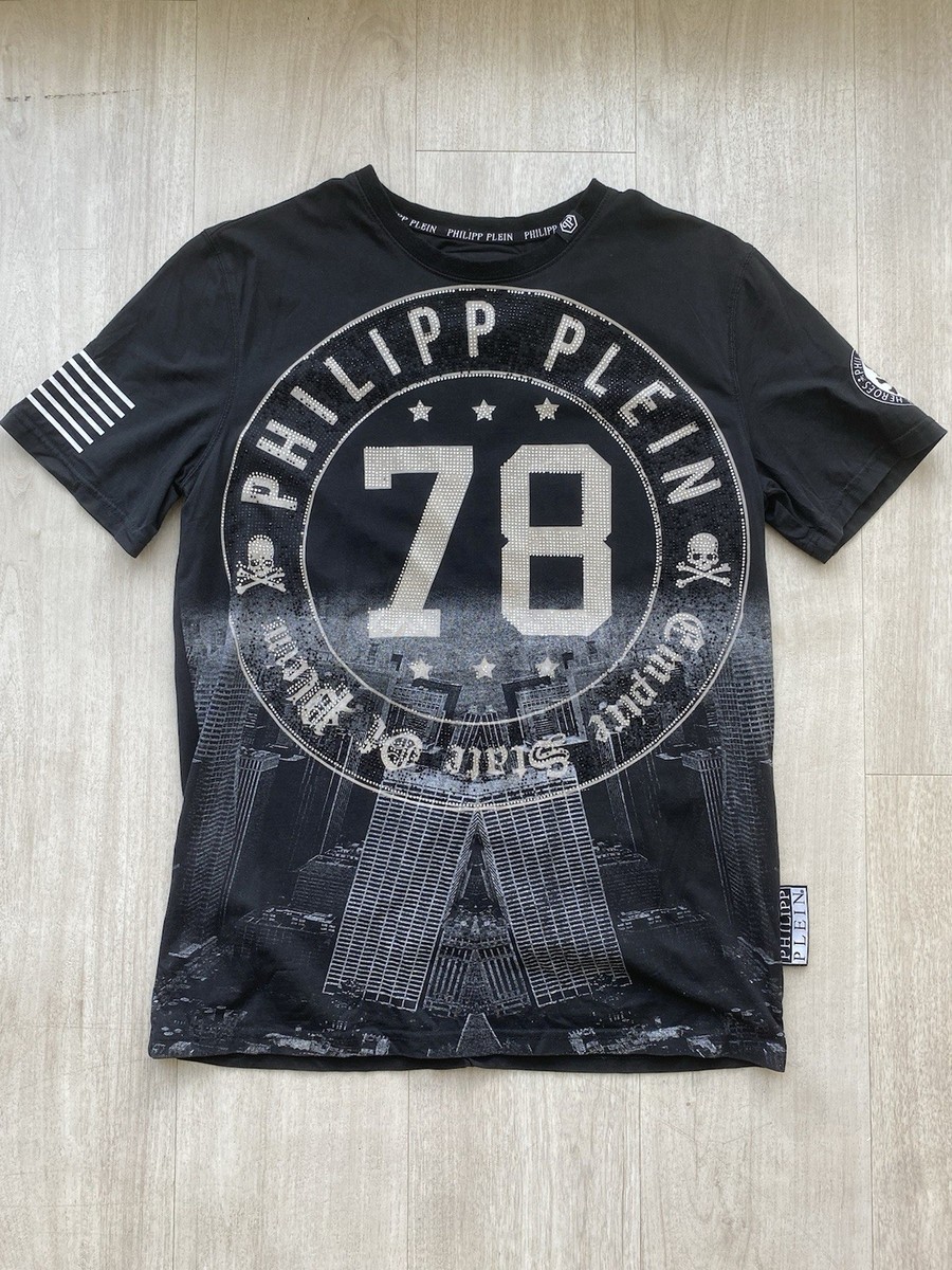 Philipp Plein 78 Rhinestone Crystal Skull T-Shirt Size XXL Black