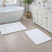 Cotton Reversible Bathmat Rug Set of 2 21x32/17x24 Inches White Ultra Soft