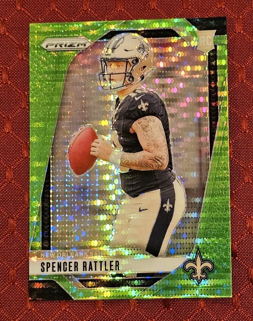 2024 Panini Prizm Spencer Rattler Neon Green Pulsar Prizm Rookie #388 Saints