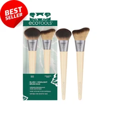 Blush + Highlight Brush Duo 2pc Set for Liquid Cream Powder Makeup Synthetic