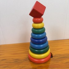 Vintage Wooden Colorful Stacking Rings 11pc Learning Toy Baby Toddler