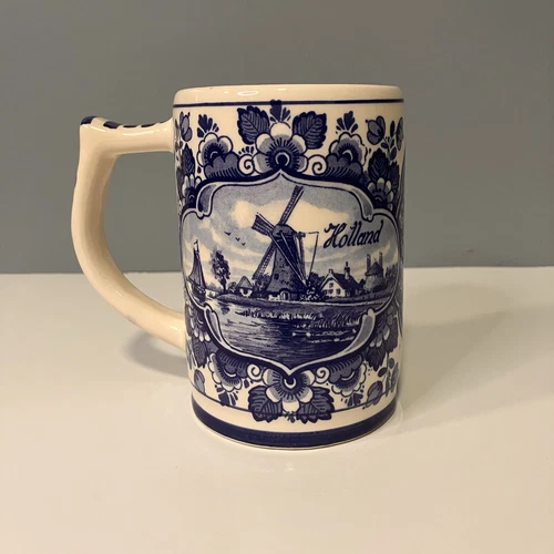 Delft Blauw Pottery Hand Painted Windmill Holland Ceramic Mug/Tankard Vtg #376