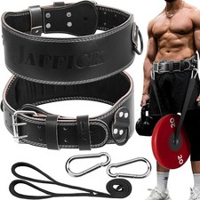 Leather Weight lifting belt 2-in-1 Dip Belt with Rope for Weightlifting Pul...