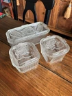 Vintage FEDERAL Glass Refrigerator Storage Dish Ribbed Vegtables On Lid Set Of 3