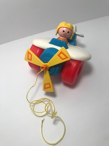 Fisher Price Vintage LITTLE PEOPLE 1980 AIRPLANE PULL TOY Pilot Toddler Walking - Picture 2 of 10