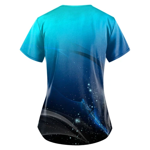 Plus Size Print Working Uniform Tops Women V-Neck Short Sleeve Workwear Pockets - Picture 5 of 69
