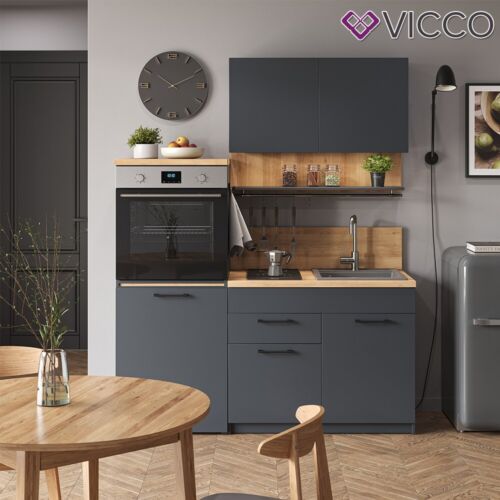 Singleküche Egbert Anthrazit Eiche 160 cm modern ausziehbarer Tisch Vicco - Bild 4 von 8