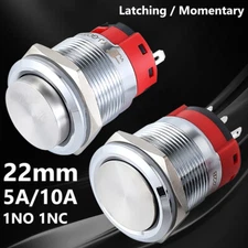 22mm Metal Push Button Switches Latching Momentary 5A/10A High Head Flat Head