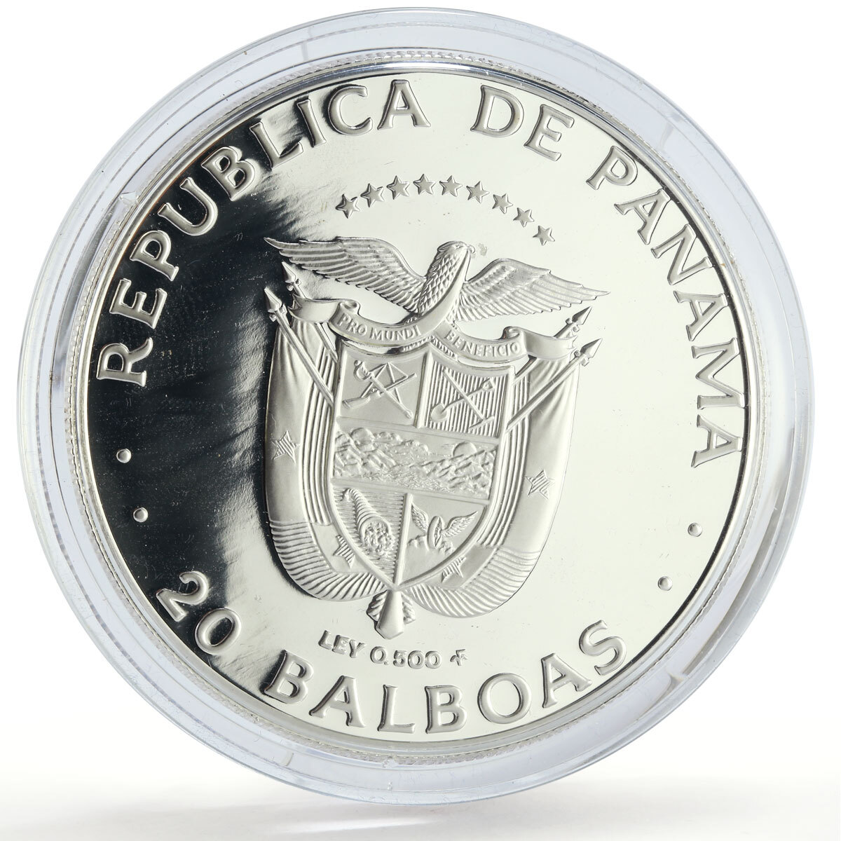 Panama 20 balboas Conquistador Vasco Nunez de Balboa proof silver