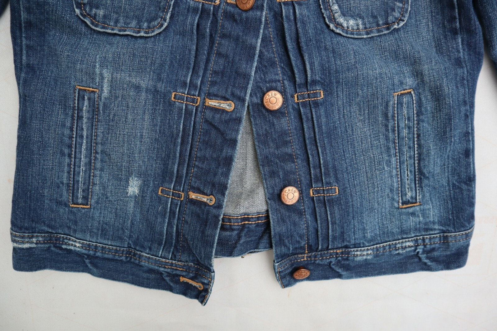Blue Denim Stone Washed Broken In J CREW Metal Button Front Jean Jacket X-Small image 2