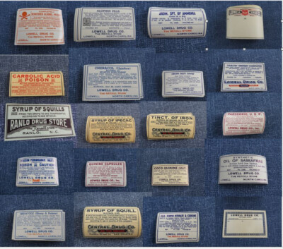 VINTAGE PHARMACY BOTTLE LABELS NOS REXALL ETC NORTH CAROLINA PHARMACIES **U-PICK