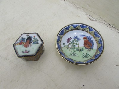 Vintage handbemalt Hahn Design Schmuck Schale & Topf orientalisch gefertigt