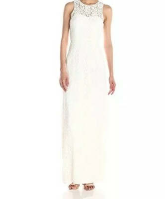 Donna Morgan Harper Illusion Neck Lace Long Gown Women's Dress Ivory Size 2 