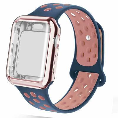 Screen Protector Bumper Case W/ Two Tone Strap Wrist Band Loop For Apple  Watch