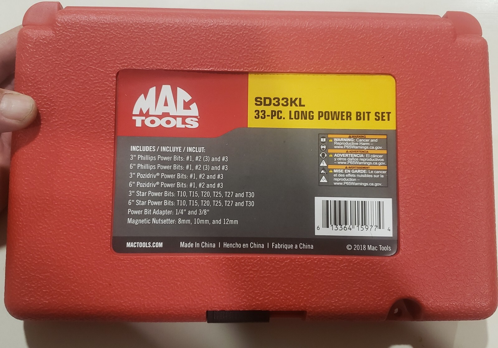 SD33KL Mac Tools 33PC. 1/4In. Hex Drive Long Power Bit Set *USED 