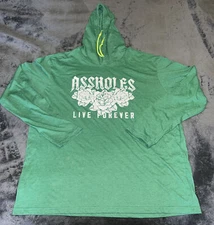 2XL Assholes*s Live Forever Graphic T Shirt Mens Green Long Sleeve