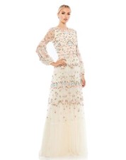 MAC DUGGAL EMBROIDERED BLOUSON SLEEVE GOWN 35111 IVORY SIZE 6 $798