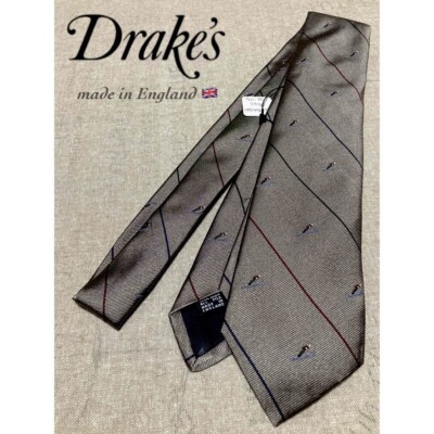 Drakes Neck Tie Gray Striped Ski Tagged 100% Silk Business Dress Made in Englan