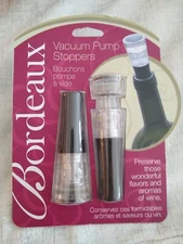 LS ARTS BORDEAUX VACUUM PUMP WINE BOTTLE STOPPERS set of two