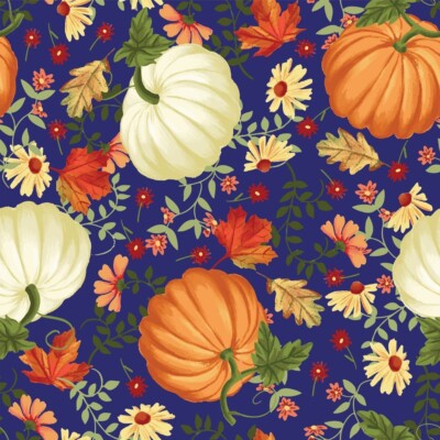 PUMPKIN PATCH/BLUE - FALL FABRIC - MDG FABRICS - BTY