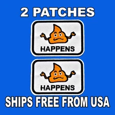2 Sh*t Happens Patch Funny Cute Saying White Logo Embroidered Iron On Sew On