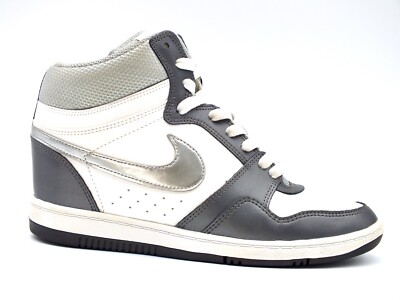 Nike WMNS Force Sky High Sneakers White/Metallic Silver Grey 629746-103 Sz 8.5