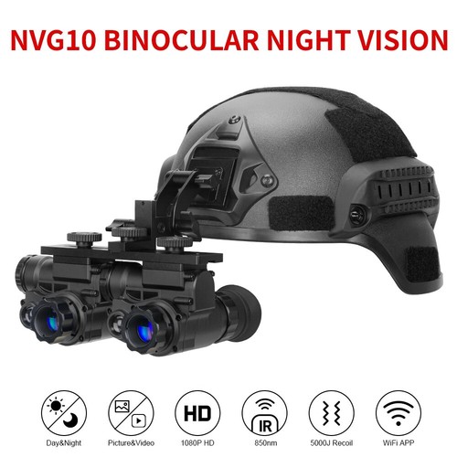 NVG10 Night Vision Goggles 940nm IR Green Tactical WiFi Binocular+Helmet Bracket