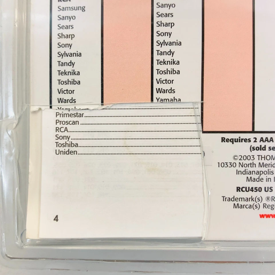 RCA Universal Remote Control RCU450 W8c Watt Cell New Missing Barcode Sealed - Image 3 of 3