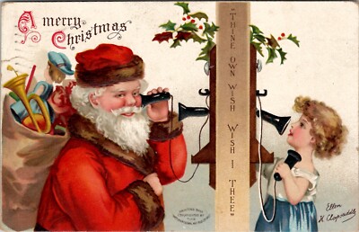 Ellen Clapsaddle Darling Child Calling Santa Claus on Telephone Postcard X18