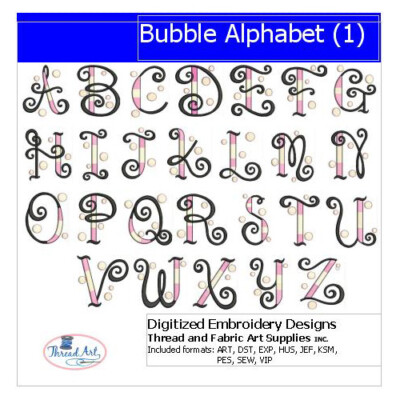 Embroidery Design Set - Bubble Alphabet(1) - 26 Designs - 9 Formats - USB Stick