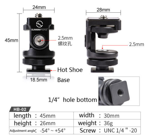 SUNWAYFOTO Hot Cold Shoe Mini Camera Tilt Head HB02 HB-02 Canon, Nikon Fuji etc - Picture 10 of 10